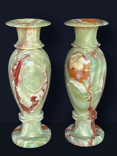 Onyx Marble Vases Life-size Pair Classical Urns Circa 1960