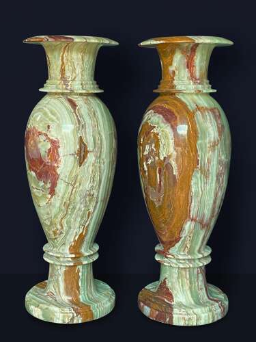 Onyx Marble Vases Life-size Pair Classical Urns Circa 1960