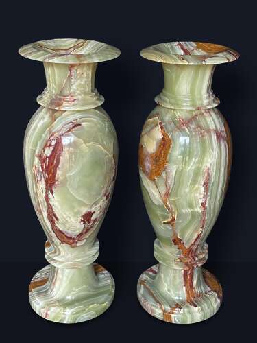 Onyx Marble Vases Life-size Pair Classical Urns Circa 1960