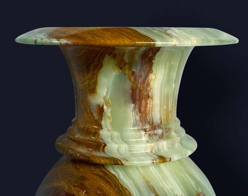 Onyx Marble Vases Life-size Pair Classical Urns Circa 1960
