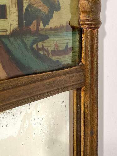 Regency Carved Giltwood Pier Mirror Eglomisé Panel Trumeau