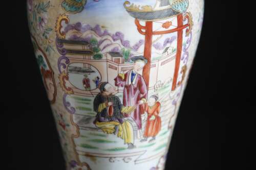 Chinese Canton Famille Rose Vase Oil Lantern Lamps Pair 19th Century