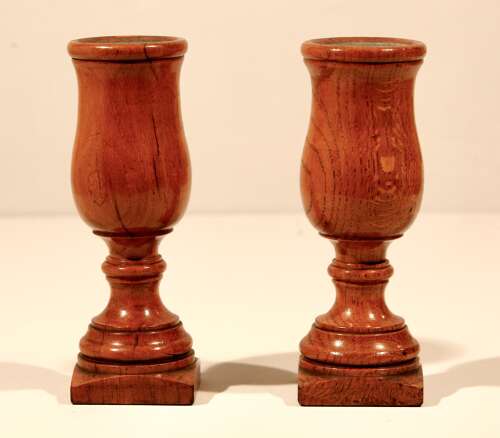 Oak Turned Urn Spill Stem Vases English Pair Circa 1880