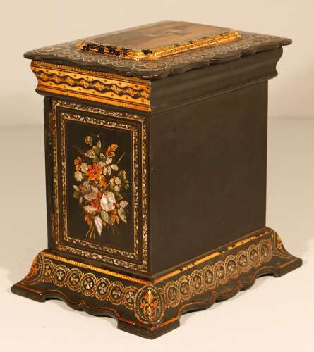 English Papier Mâché Jewellery Sewing Cabinet Box Circa 1860