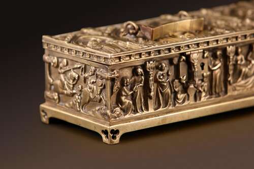 Gothic Revival Religious Ecclesiastical Bronze Chest Casket Jewelry Box