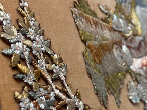 Silk Embroidery Needlework Mounted Picture Panel 19thC