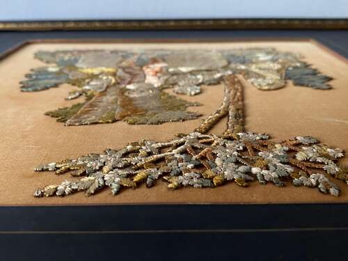 Silk Embroidery Needlework Mounted Picture Panel 19thC