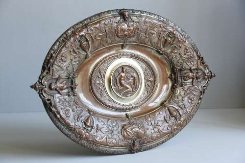 Dish Bowl Oval Copper Brass Plaque Diana The Huntress 19th C