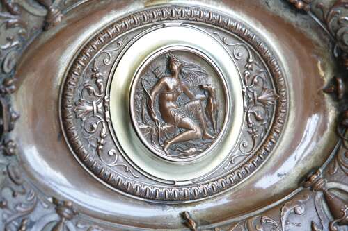 Dish Bowl Oval Copper Brass Plaque Diana The Huntress 19th C