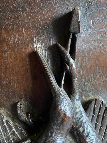 Black Forrest Oak Carved Panel Hunting Game Birds Bas-Relief Plaque circa 1890
