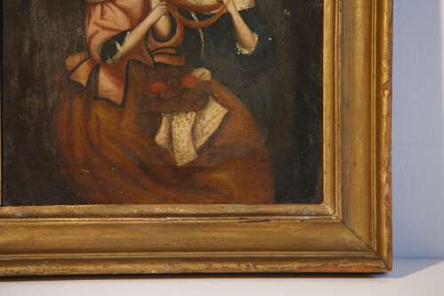 Oil Painting Ladies on Zinc Panel 19th C Victorian