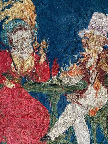 Embroidered Tapestry Portrait Wool Little Red Riding Hood circa 1890