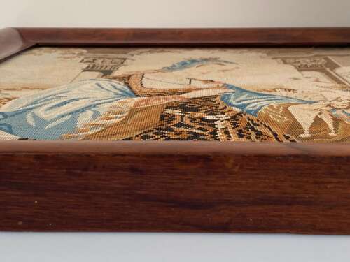 Hunting Falconry Embroidered Tapestry Classical Female Portrait Wool, circa 1890
