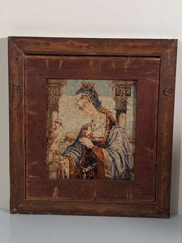 Hunting Falconry Embroidered Tapestry Classical Female Portrait Wool, circa 1890