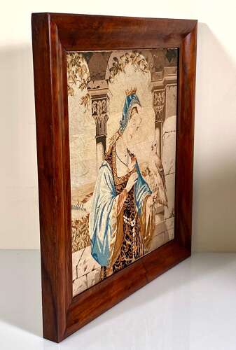 Hunting Falconry Embroidered Tapestry Classical Female Portrait Wool, circa 1890