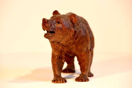 Black Forest Linden Wood Carved Swiss Bear Glass Eyes