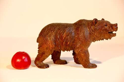 Black Forest Linden Wood Carved Swiss Bear Glass Eyes