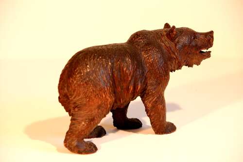 Black Forest Linden Wood Carved Swiss Bear Glass Eyes