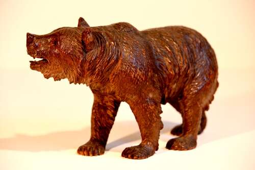 Black Forest Linden Wood Carved Swiss Bear Glass Eyes