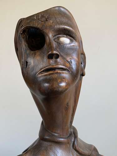 Folk Art Yew Burr Sculpture Carved Human Form Life Size