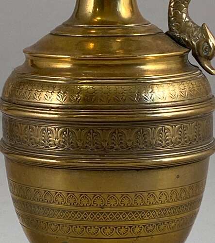 Bronze Ewer Vase with Bacchus and Dolphin Figural Handle