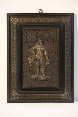 Pair of White Metal and Gilded Bronze Relief Plaques with 17c Figures