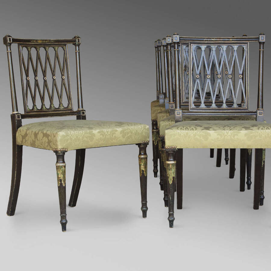 Regency Sheraton Style Decorated Dining Chairs, 19th C