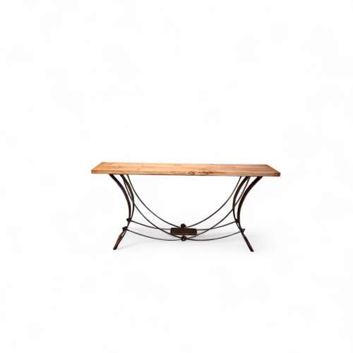 Console table, pippy oak and forged steel