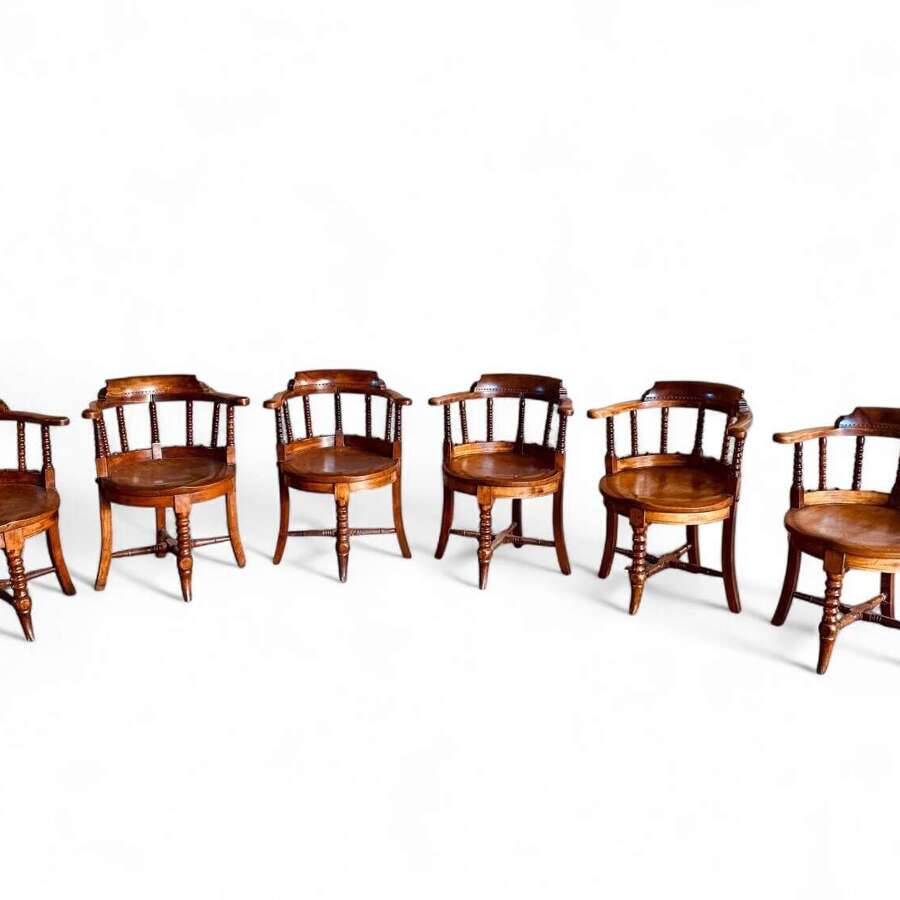 CAPTAIN&rsquo;S CHAIRS WITH ROUND SEATS - SET OF 6, C1870