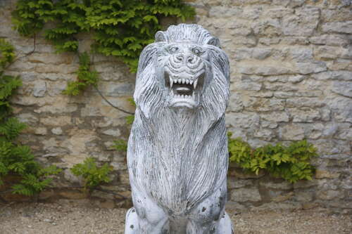Lion Sculpture Carved Wood Life Size 20th Century