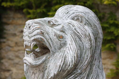 Lion Sculpture Carved Wood Life Size 20th Century