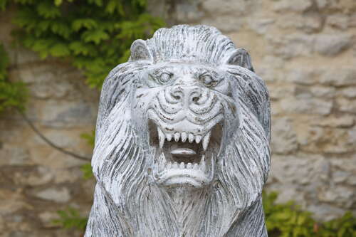 Lion Sculpture Carved Wood Life Size 20th Century