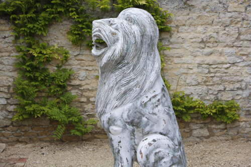 Lion Sculpture Carved Wood Life Size 20th Century