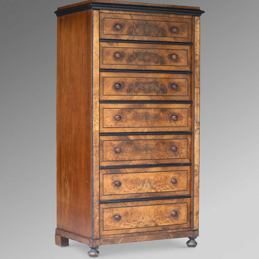 French Walnut Semainier Chest of Drawers 19th C