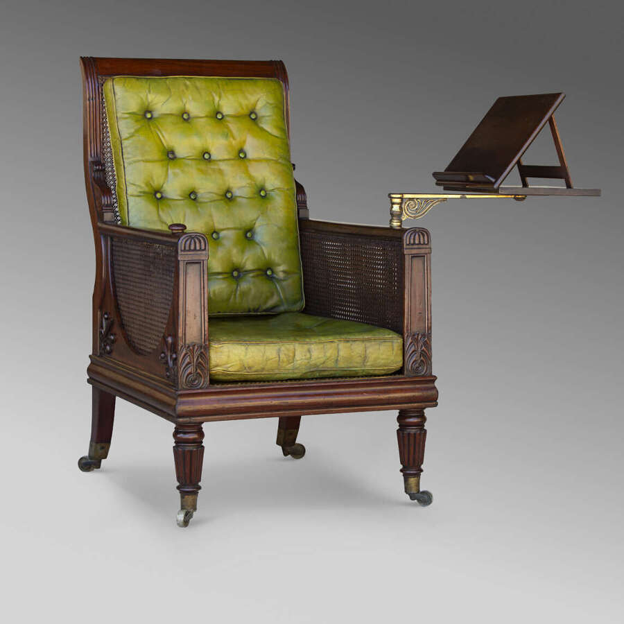 REGENCY MAHOGANY CANED BERG&Egrave;RE LIBRARY CHAIR 1830c
