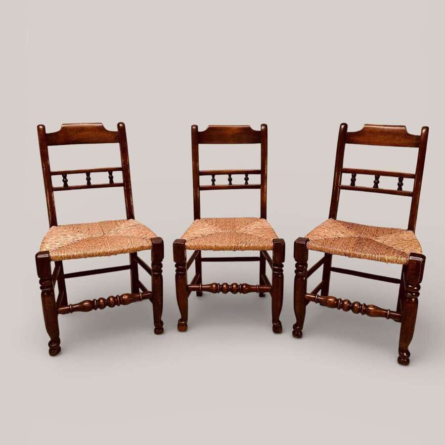 ORMSKIRK RUSH SEAT CHAIRS IN ASH & ALDER, SET OF 8, C1880