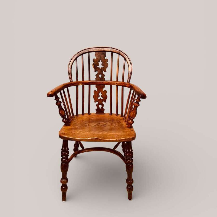 WINDSOR LOW BACK ARMCHAIR IN YEW & ELM, C1860