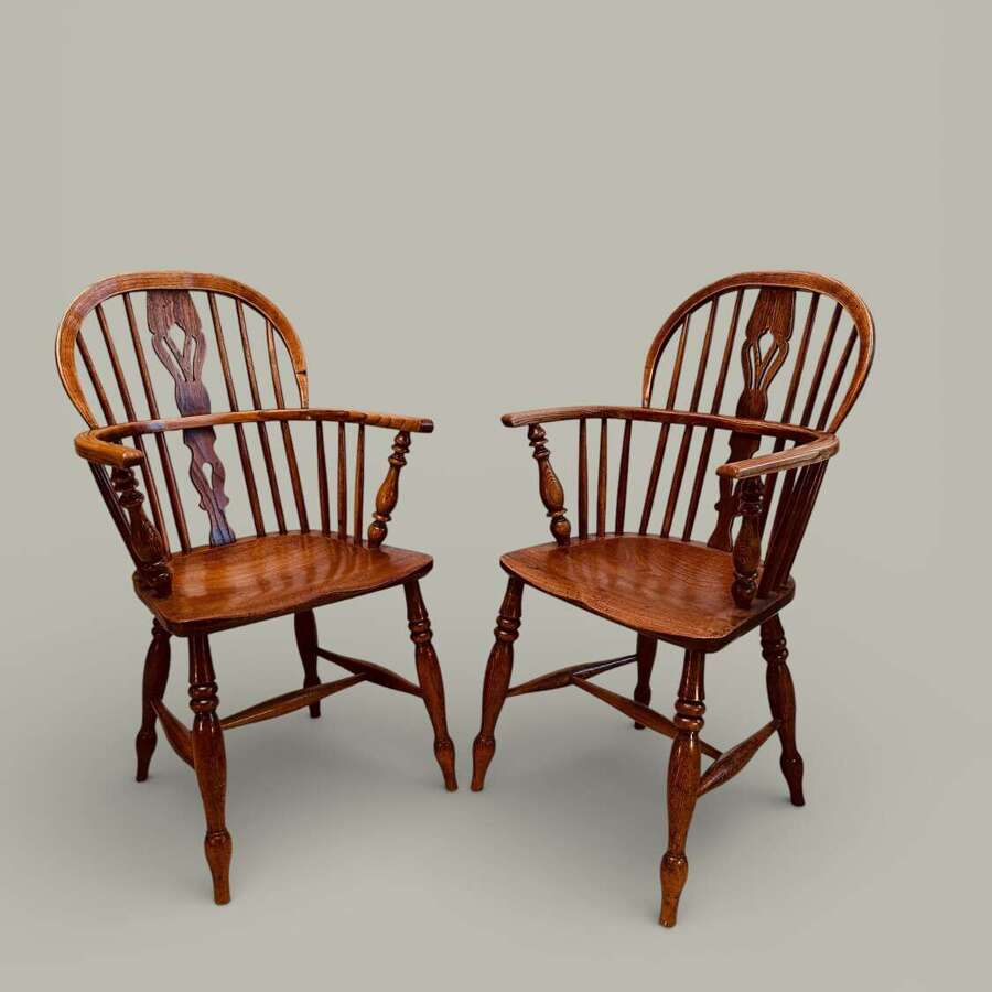 WINDSOR LOW BACK ARMCHAIRS, TRUE PAIR IN ASH C1850