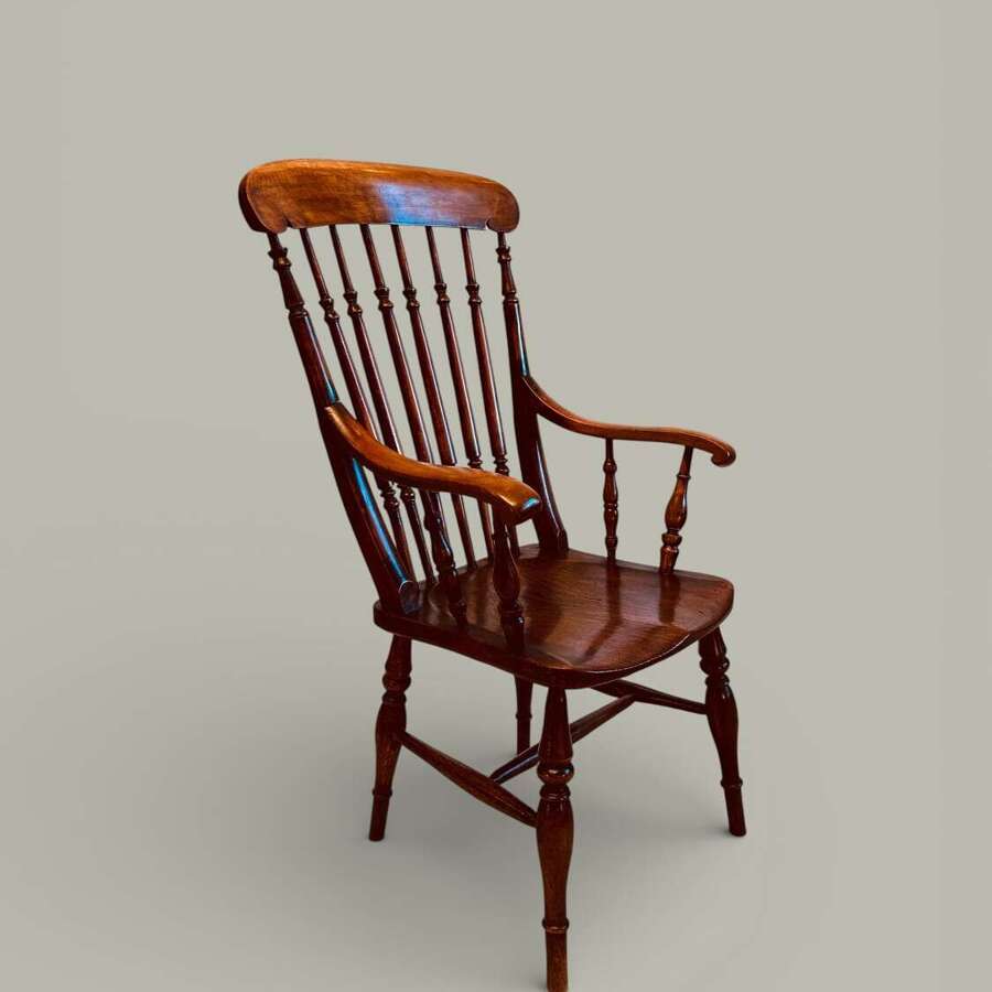 WINDSOR FARMHOUSE ARMCHAIR, TURNED SPINDLE BACK, IN BEECH, ASH & ELM, C1880