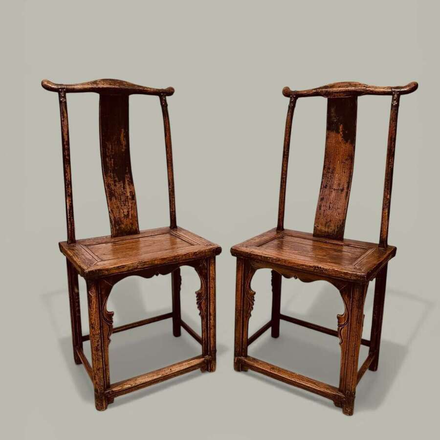 CHINESE &lsquo;LAMP HANGER&rsquo; CHAIRS (PAIR) IN ELM C1880