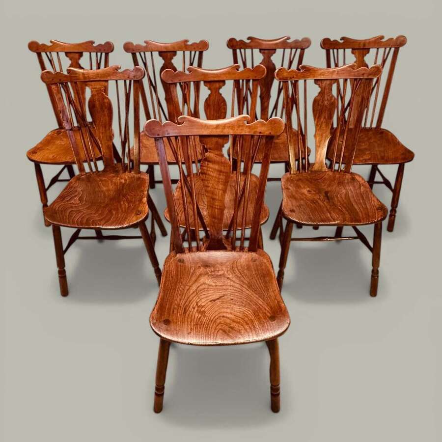 WINDSOR COMB BACK SIDE CHAIRS, SET OF 8, IN FRUITWOOD & ELM C1780