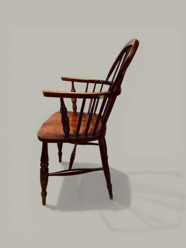 WINDSOR LOW STICK BACK ARMCHAIRS (PAIR), ASH & ELM, C1860