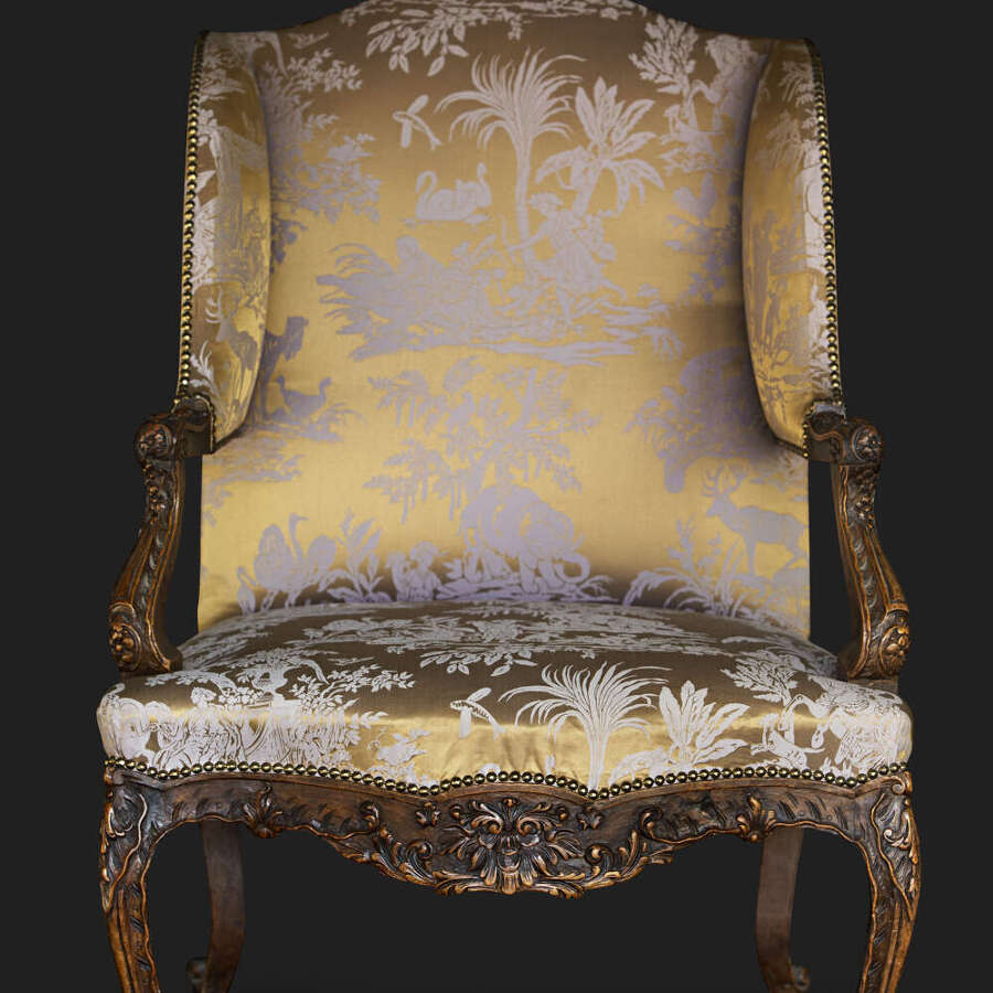 French Carved Louis XV Style Bergere Wingback Armchair, Circa 1860