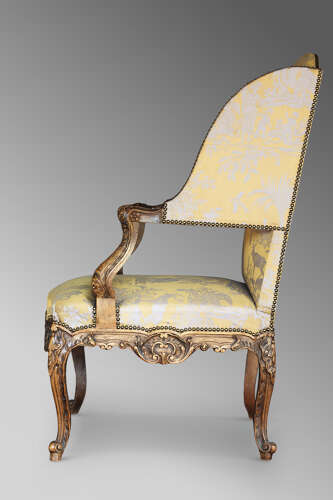 French Carved Louis XV Style Bergere Wingback Armchair, Circa 1860