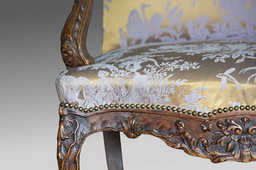 French Carved Louis XV Style Bergere Wingback Armchair, Circa 1860