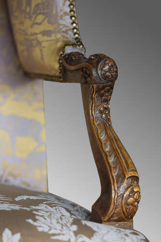 French Carved Louis XV Style Bergere Wingback Armchair, Circa 1860