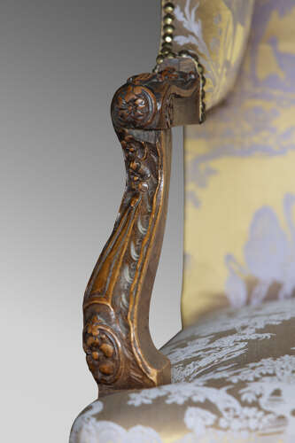 French Carved Louis XV Style Bergere Wingback Armchair, Circa 1860