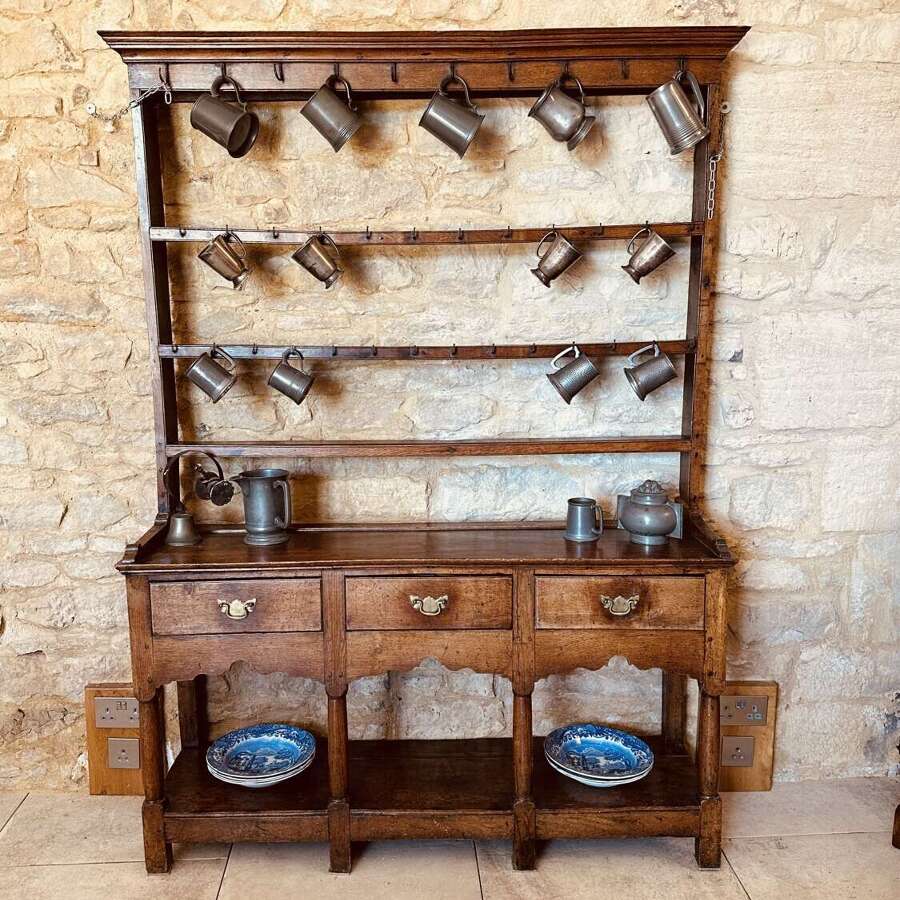 POTBOARD DRESSER WITH OPEN RACK, OAK, C1790