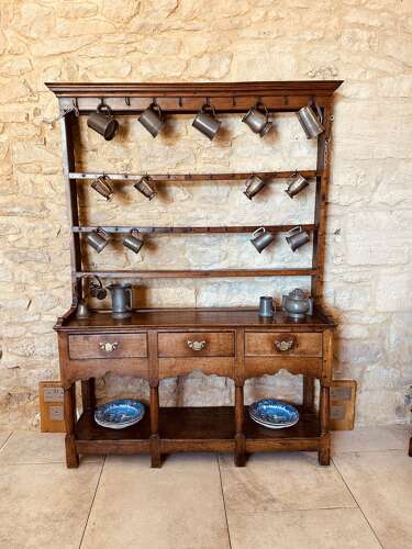 POTBOARD DRESSER WITH OPEN RACK, OAK, C1790