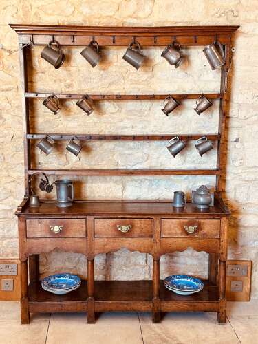 POTBOARD DRESSER WITH OPEN RACK, OAK, C1790